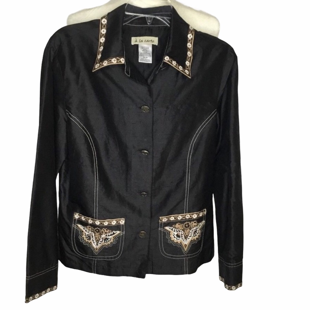 A La Carte Silk Embroidered Button Jacket Blouse
